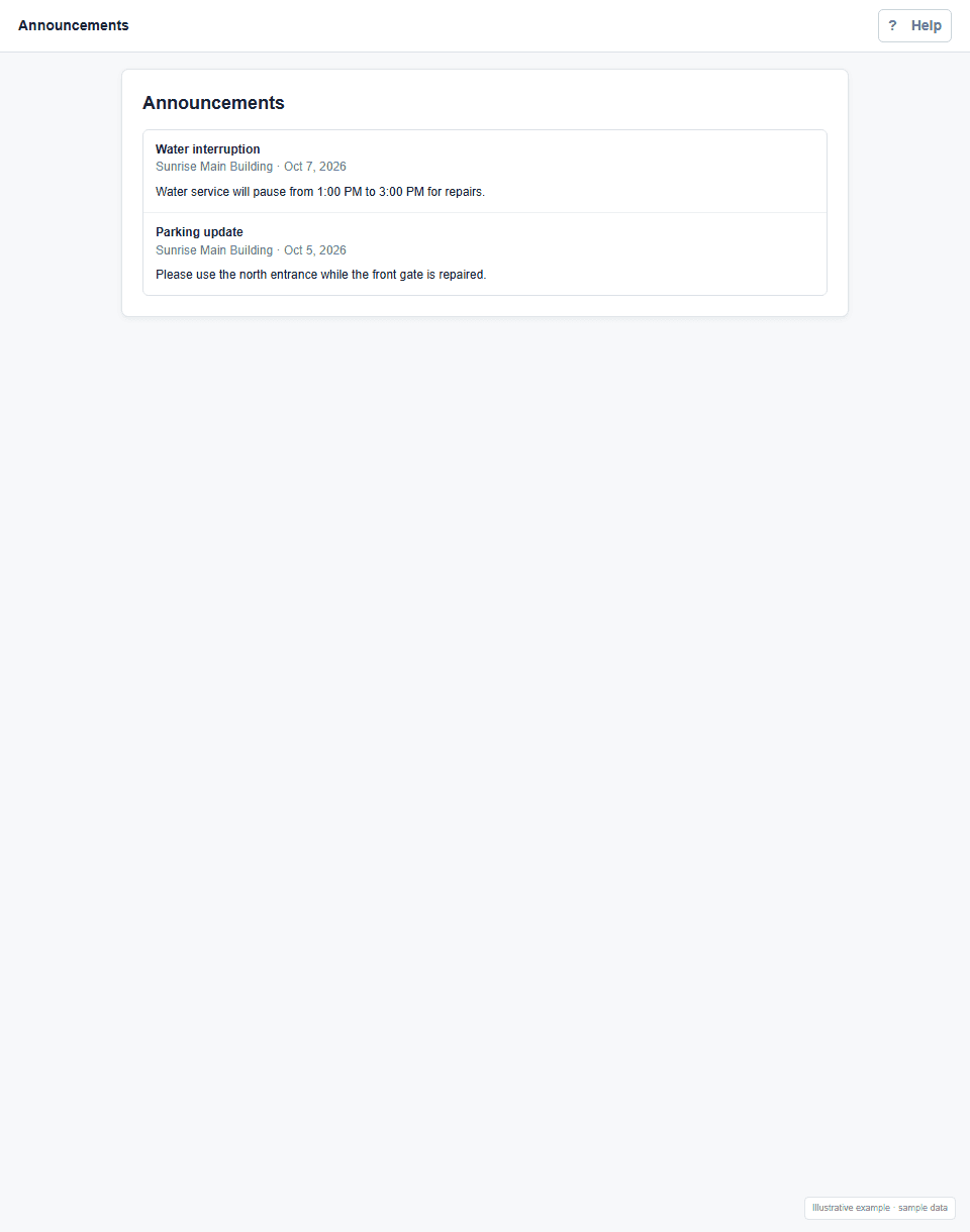 Announcements screen example