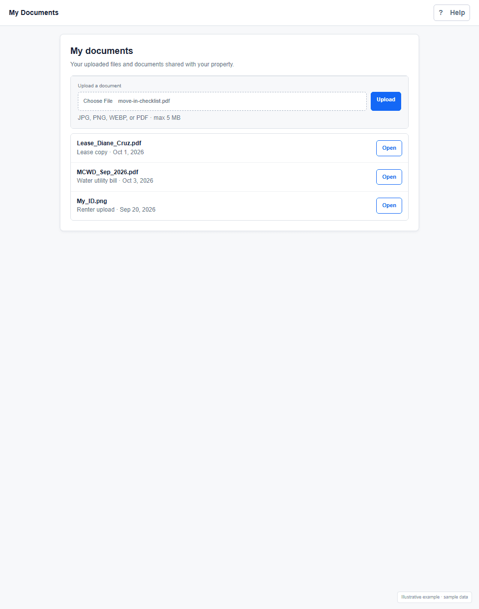 Documents, contracts, and leases screen example
