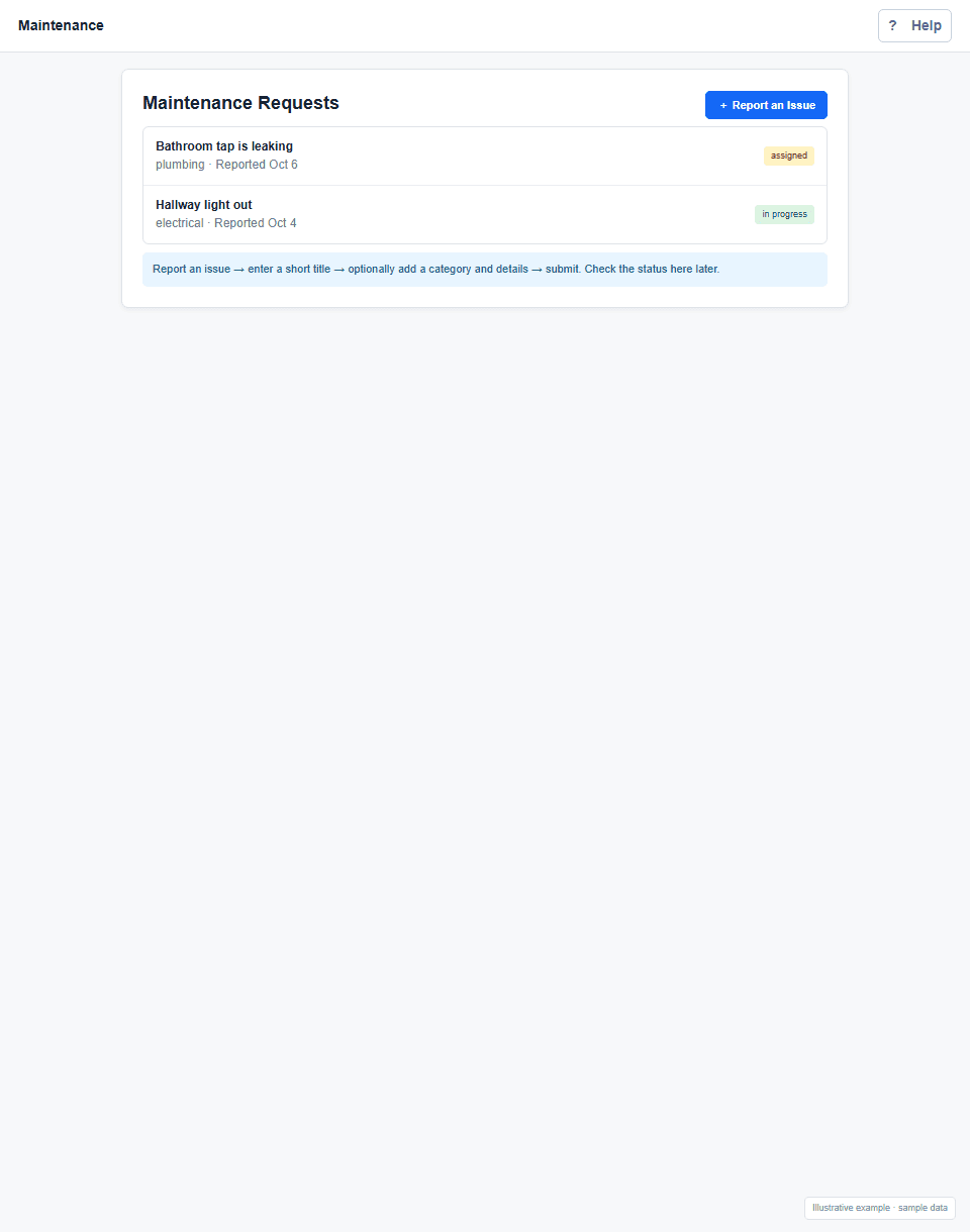 Issues and maintenance screen example