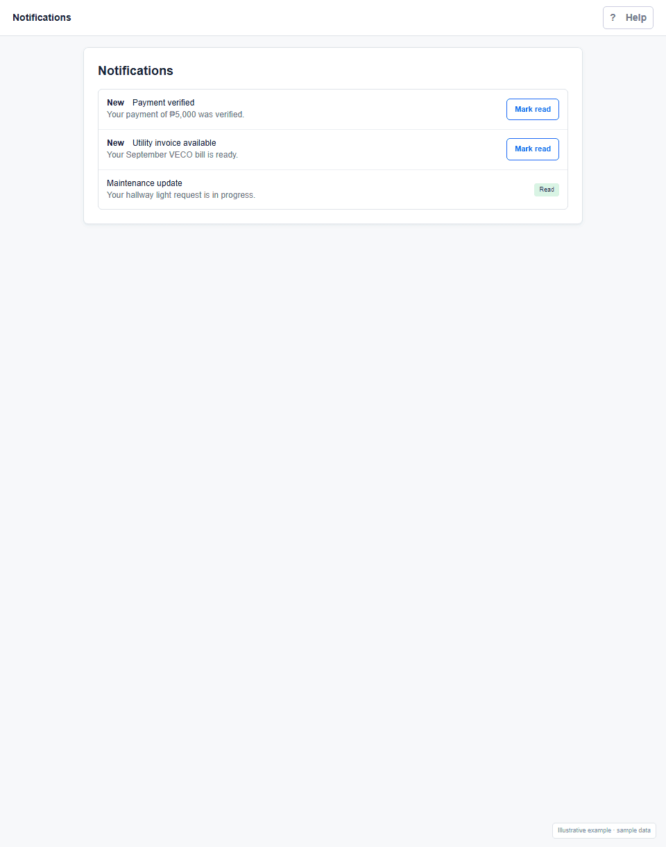 Notifications screen example
